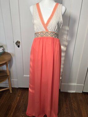 Boho hippie festival coral Flying Tomato maxi dress size L FLAWED